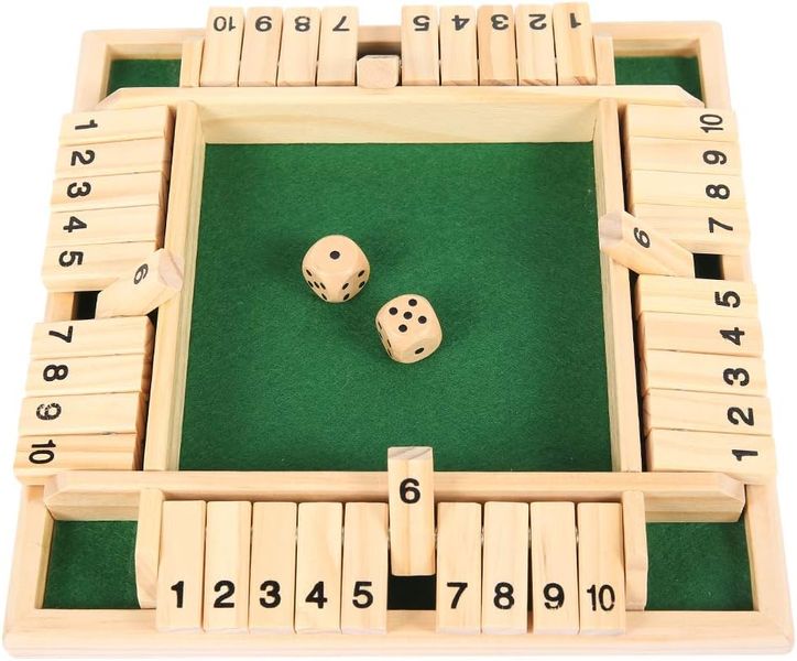 Shut The Box Dice Game, Wooden Board Table Math Game, 2-4 Player Family