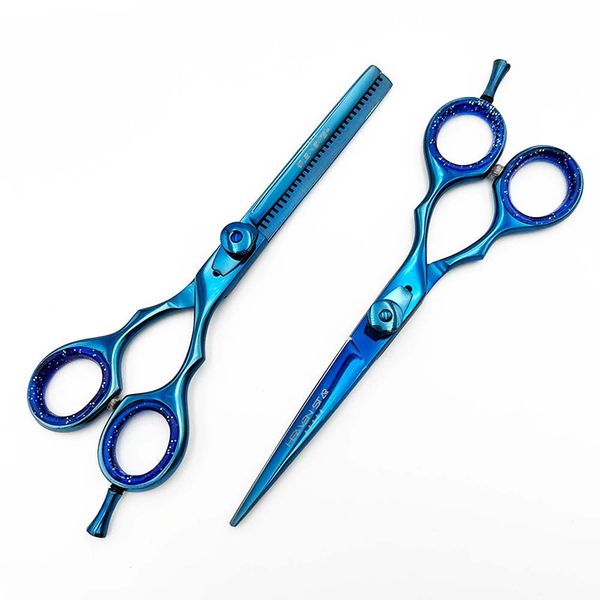 Pro Scissors Barber Hairdressing &amp; Thinning Shears 6.0" Titanium Blue Set