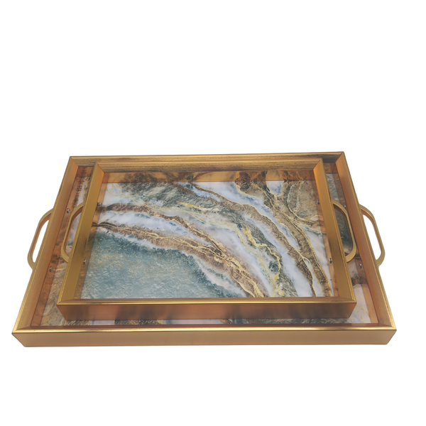 Set of Two Multicolour/Gold Decor Tray