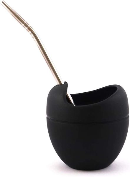 Silicone Yerba Mate Cup With Metal Straw - Black