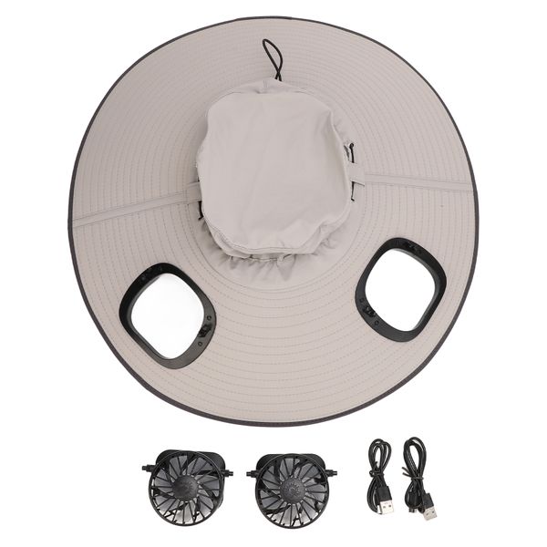 Light Gray Dual Solar Fan Fisherman Hat