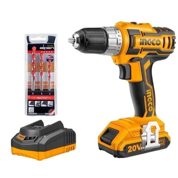 INGCO - Cordless Drill Kit &amp; Alpen Multicut Drill Bit Set (3 Piece)
