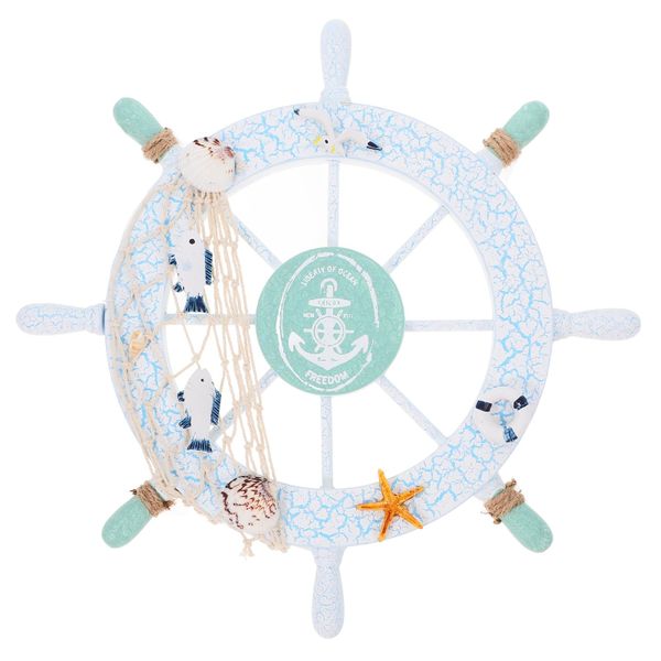 Wooden Ship Wheel Wall Decor-Nautical Cracked Rudder Hanging Ornament