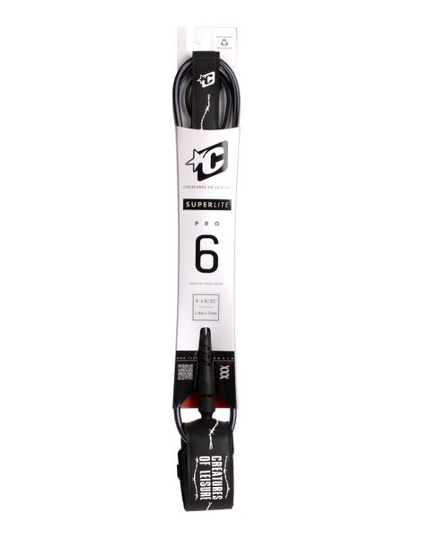 Creatures Superlite Pro 6 Surfboard Leash : Black White Barbed Wire
