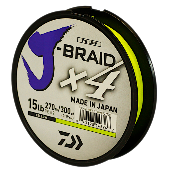 Daiwa J-Braid X4 Braided Fishing Line, 6.8KG/15LB .19MM, Colour Yellow, 270m Spool