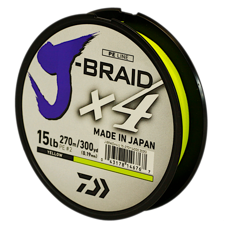 Daiwa J-Braid X4 Braided Fishing Line, 6.8KG/15LB .19MM, Colour Yellow,  270m Spool, Shop Today. Get it Tomorrow!