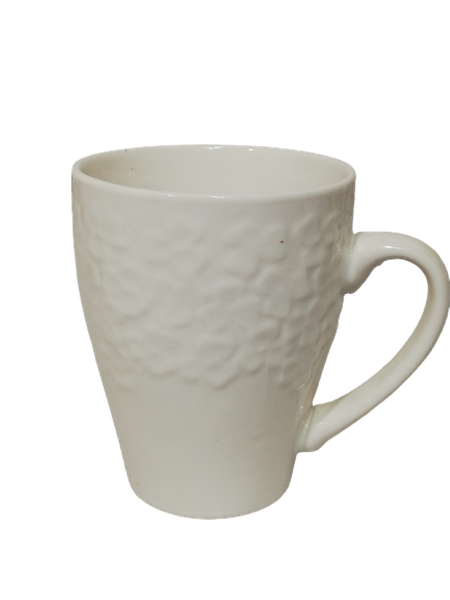 Mug Set 6 Piece Set 450ml Embossed White Floral Pattern B
