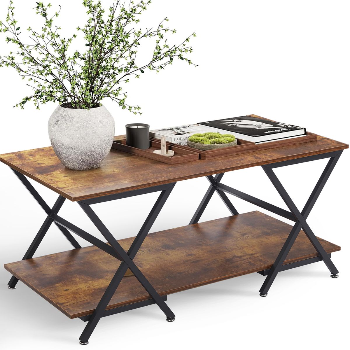 Coffee Table Side Table Storage Rack Wooden Center Table