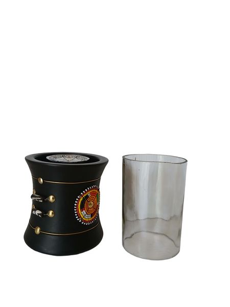 Black Wood, Glass Cylindrical Polished Candle Holder