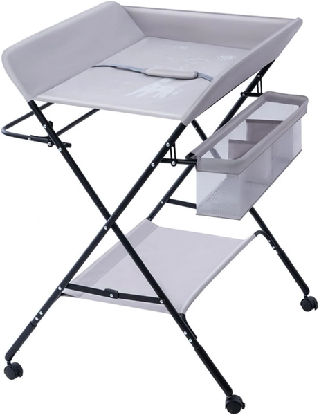 Portable Baby Changing Table with Wheels &amp; Multi-Storage