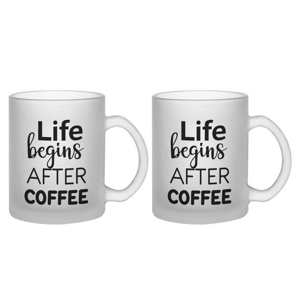 COFFEE MUG PRINTED - 2 Piece Frosted Glass Mug Set (350ml Each)