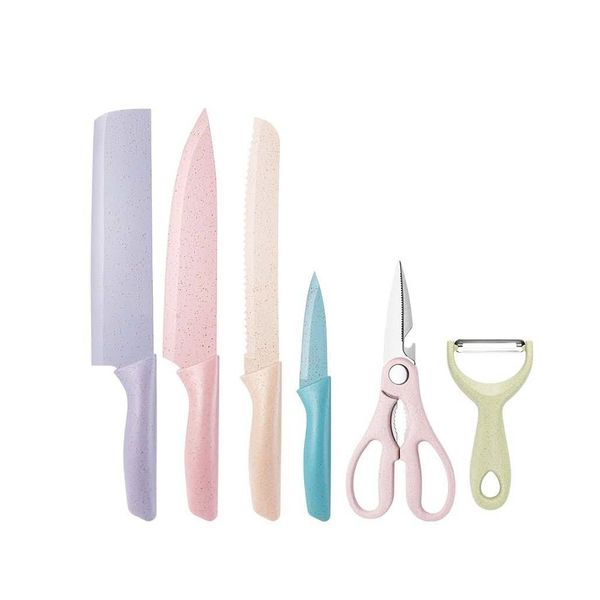 Corrugated Colorful Kitchen Knife Set of 4 with Scissors &amp; Peeler