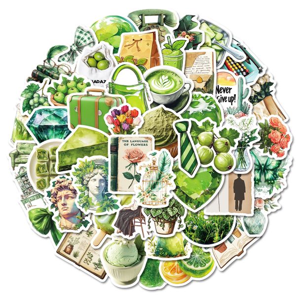 Art Craft Waterproof Stickers 50pcs - Green Style Leaf Wreath Statue