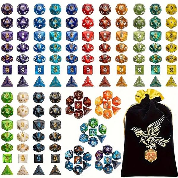 DND Dice Set W/ Drawstring Bag 20 Sets, 5 Double-Color Included - 140 Pieces