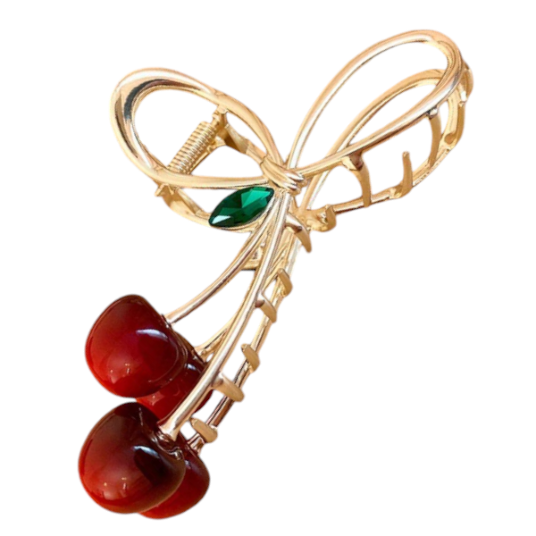 Large Cute Cherry Design Hair Claw Clip For Women - Gold