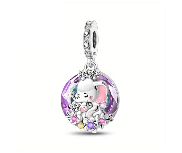 925 Sterling Silver Slider Charm - Sweet Elephant Mom &amp; Baby