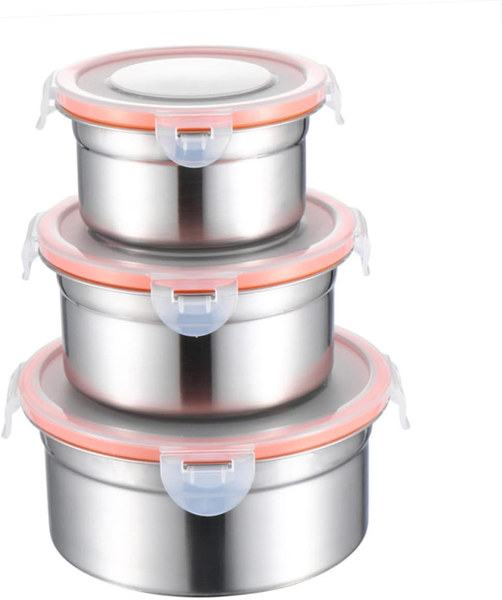 Leakproof Stainless Steel Lunch Box Set with Lids - 12/14/16cm 3-in-1