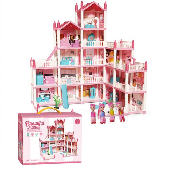 16-Room Large DIY Dollhouse - Princess Castle Building Toy for Girls Gifts