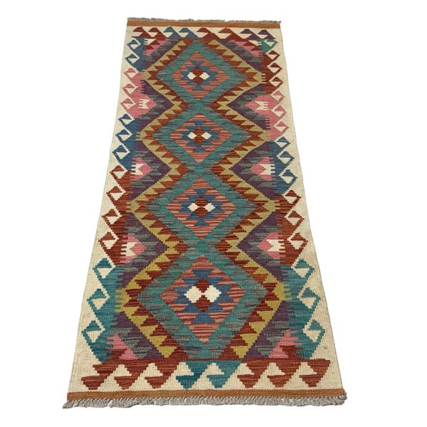 190 x 70cm Multi color Hand Woven Afghan Kilim Chobi Runner Rug