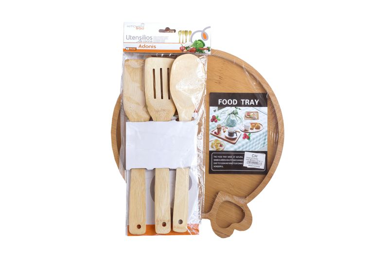 Natural Bamboo Wooden Food Tray (Heart), Wooden Kitchen Utensil Set of 3