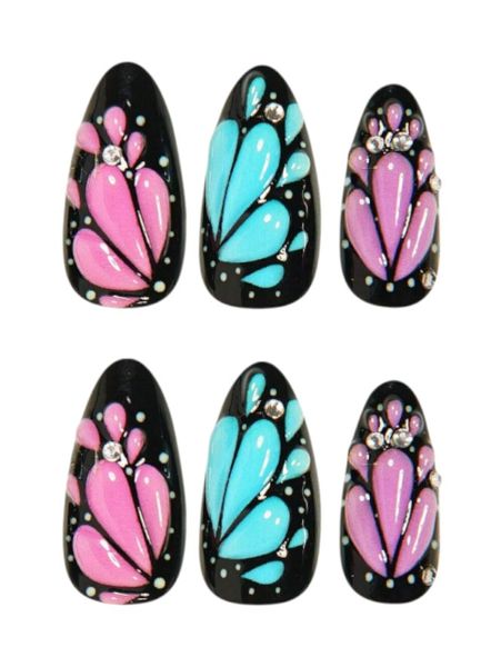 24 Piece Jewel Embossed Artificial Press-On Nail Set- Pink &amp; Turqoise