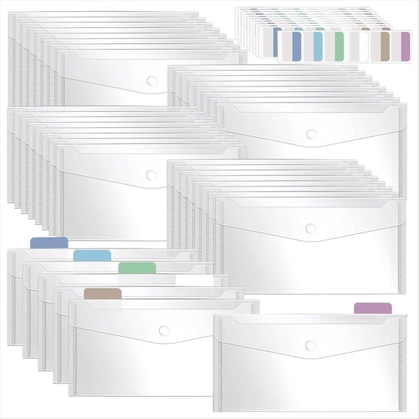 40 Pack 5 X 10 Inch Clear Plastic Envelopes with Snap Closure, Reusable Pla