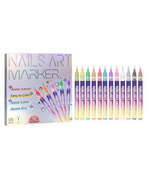 12 Colors Nail Art Pens Set, Art Markers Polish Pen for DIY Manicure Tools