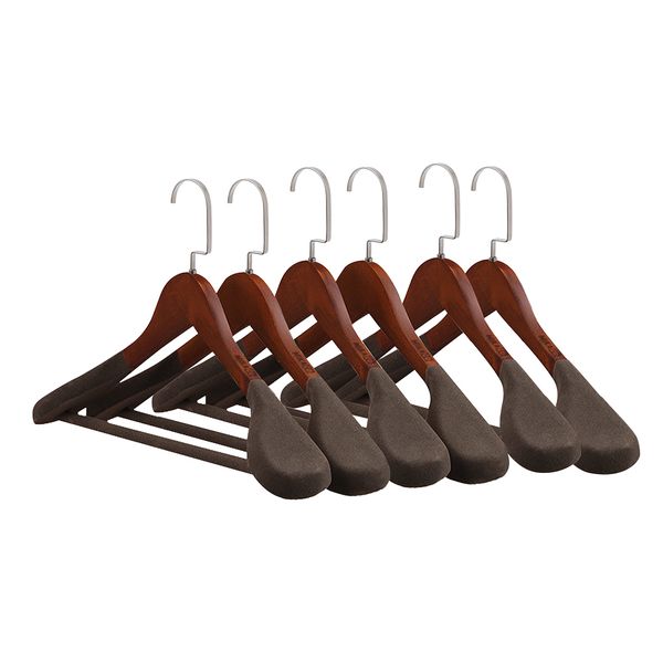 MIkaco - Solid Wood Flocked Suit Hangers - 6-Pack