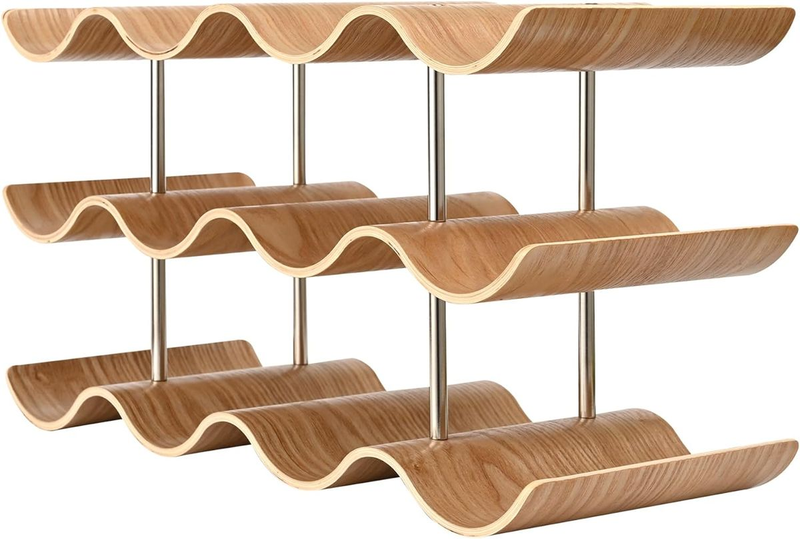 Hub Bamboo Wave Freestanding Countertop Wine Bottle Holder Rack
