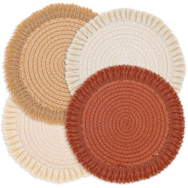Round Cotton Placemat Set of 4 Boho Placemats 38X38CM