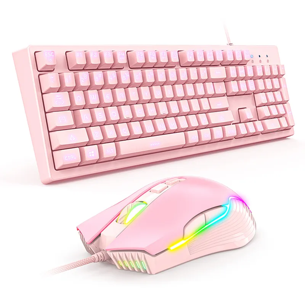 Pink Wired Gaming Keyboard and Mouse Combo