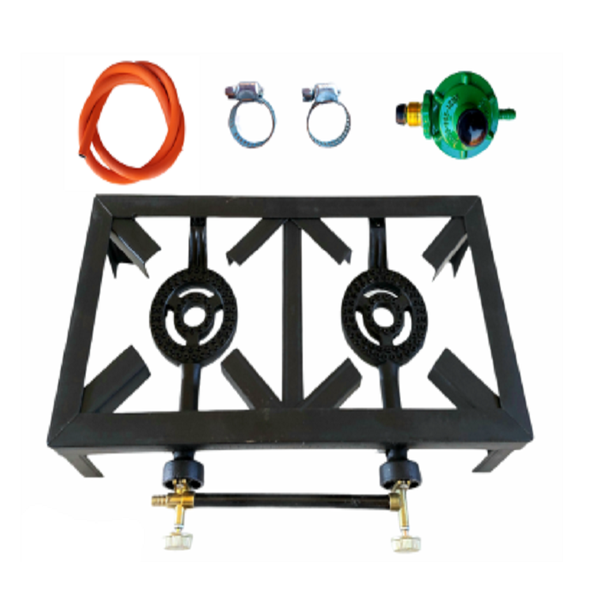 2 Burners, Double Gas Burners, 4 Legs, Hose and Regulator Set