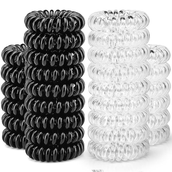 30PCS Spiral Hair Ties, No-Crease Coil Phone Cord Hair Ties for Thick Hair