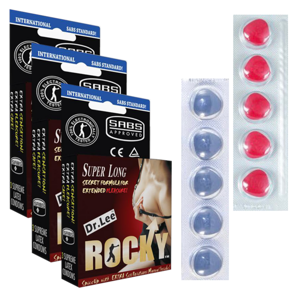 Dr lee rocky 3 set Super Long Condoms with 10 Performance Tablets