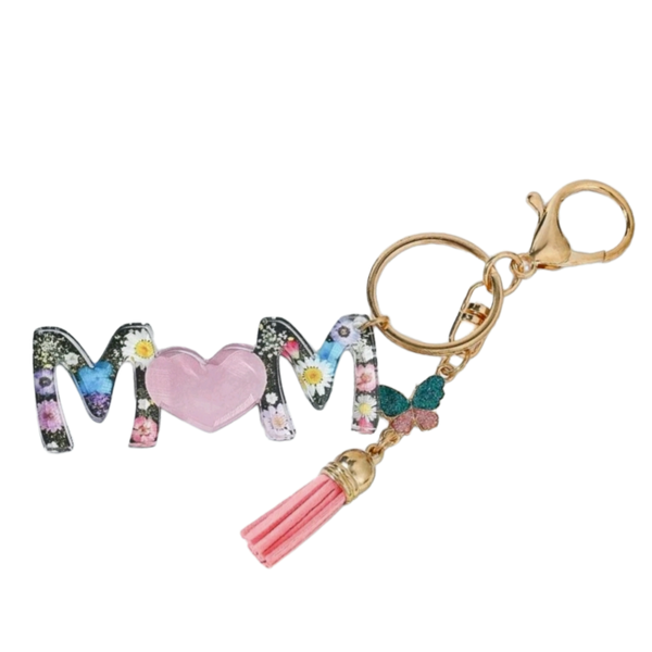 Letter MOM &amp; Tassel Charm Keychain - Keyring - Keyholder