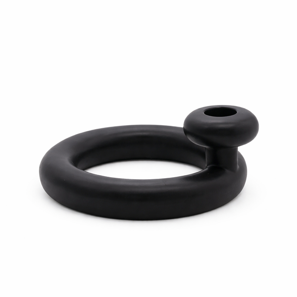 Resin Modern Ring Sculptural Candle Holder - Matte Black