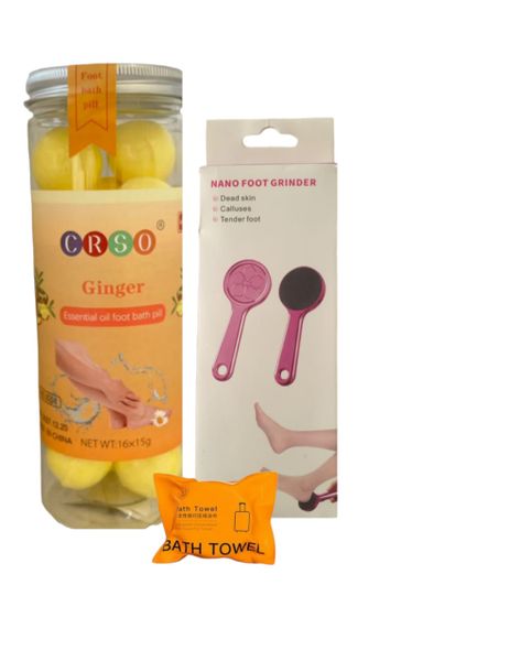 Ginger Essential Oil Bath Pill &amp; Foot Grinder &amp; Disposable Travel Towel