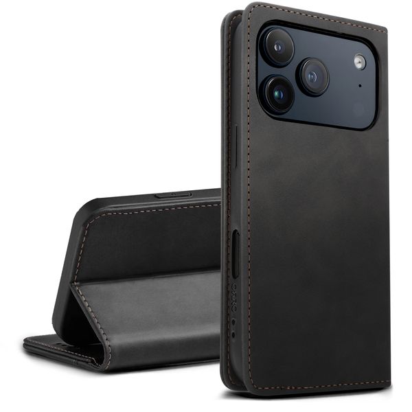 ORRO Black Vegan Leather Wallet Case Compatible with iPhone 17 Pro &amp;Pro Max