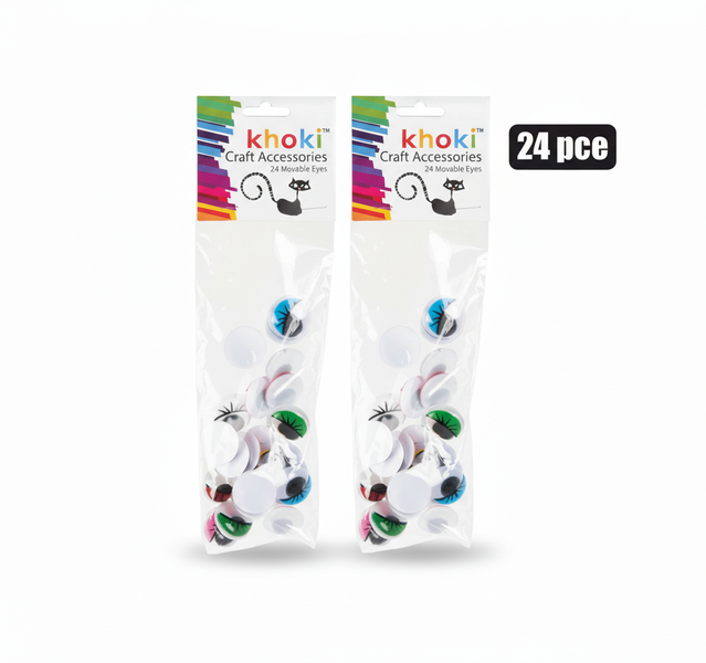 Khoki 24 Piece Wiggly Colour Eyes with Lashes for Crafts - 2 Pack
