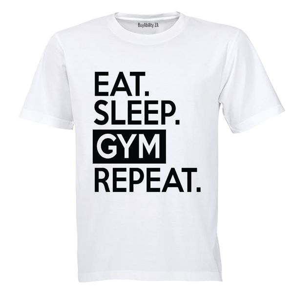 Eat. Sleep. GYM. Repeat.- Mens - T-Shirt - White