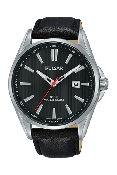 Pulsar Mens Black Leather Watch -PS9609X1