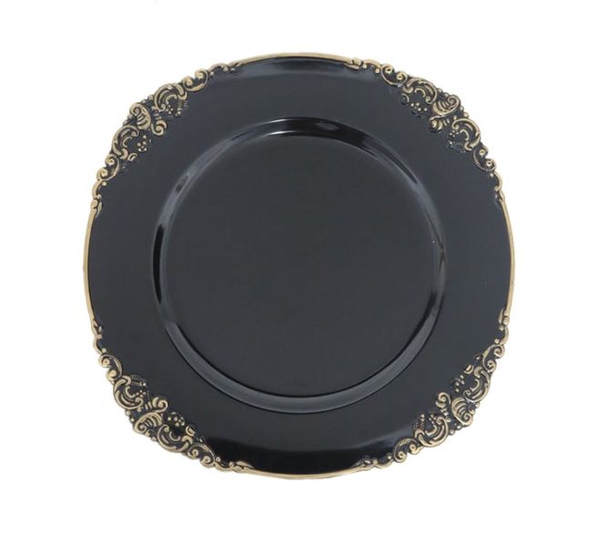 Plastic Underplate Black and Gold Set of 4
