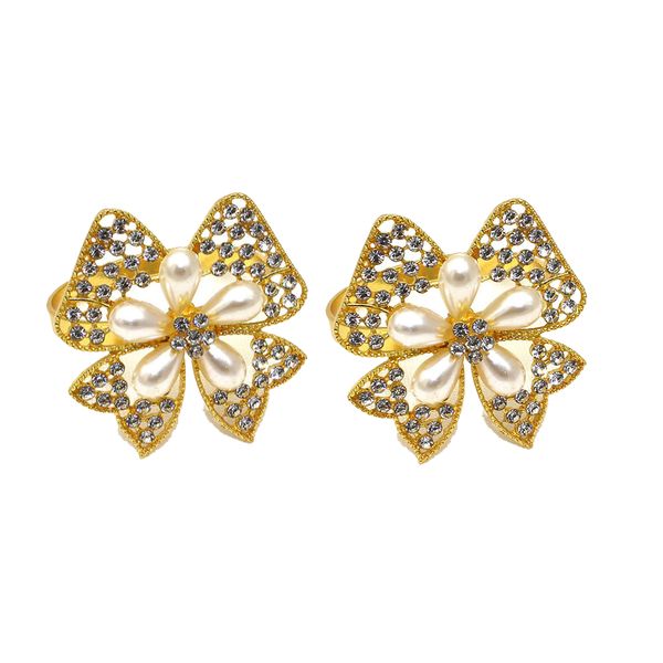 2 Piece Pearl Napkin Rings - Bow Design - Alloy Cloth Buckle