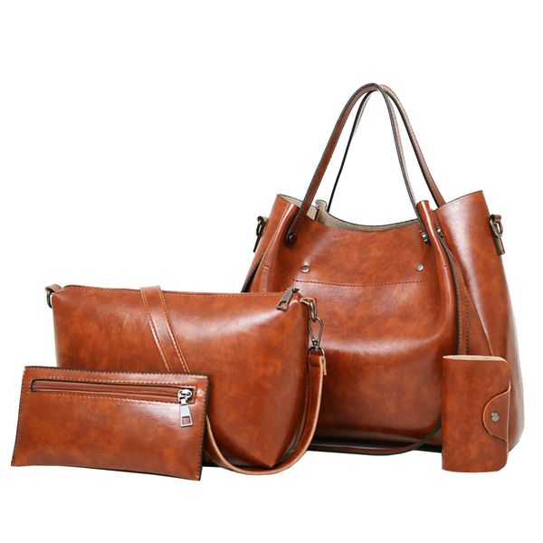 Women's PU Leather Handbag Shoulder Bag Purse Card Holder - Set of 4