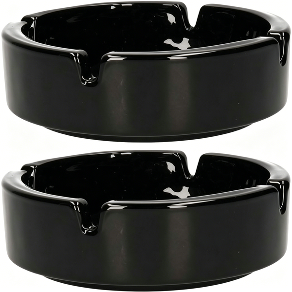Ashtrays - Set of 2 - 11 cm Diameter - Black - Ceramic