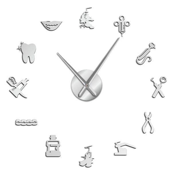 Dentist Tools Decorative DIY Large Wall Clock for Living Room - Silver