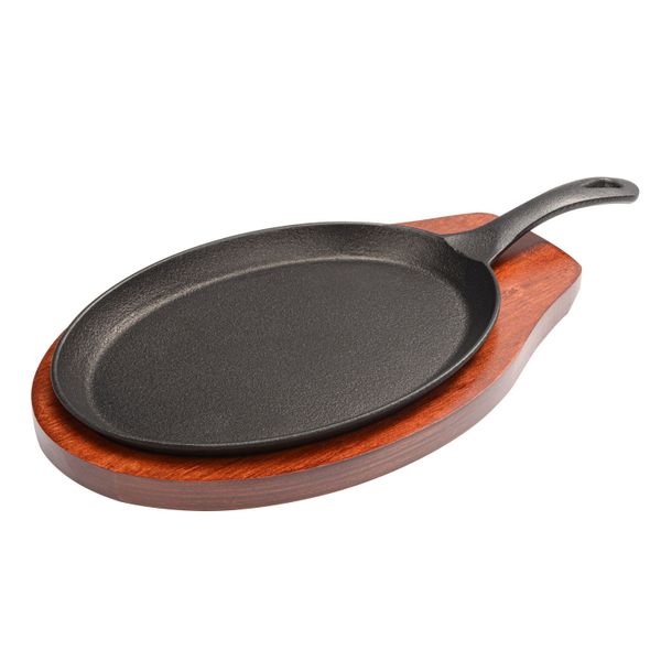 Cast Iron Fajita Pan 24cm Oval Sizzling Plate with Single Handle