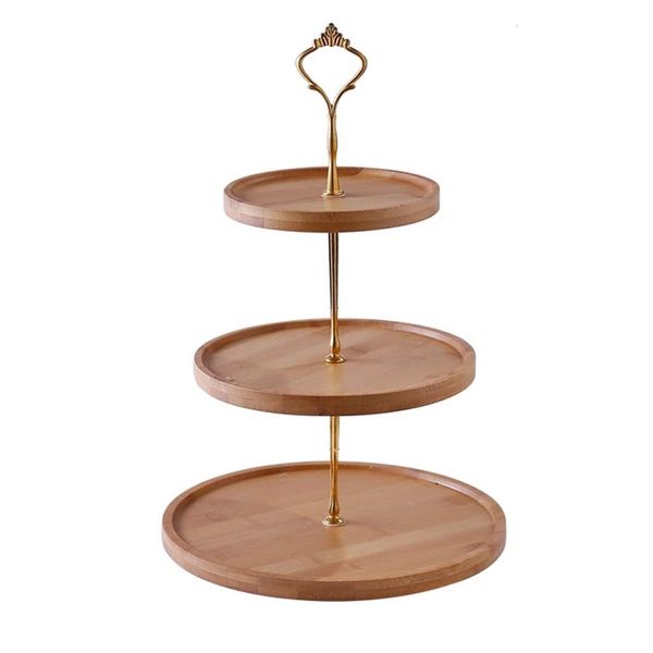 3-Tiered Decorative Bamboo Round Cupcakes &amp; Fruits Stand &amp; Serving Platter