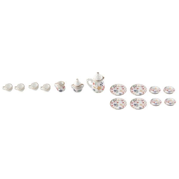 15 Piece Miniature Dollhouse Dinnerware Porcelain Tea Set Tableware Cup