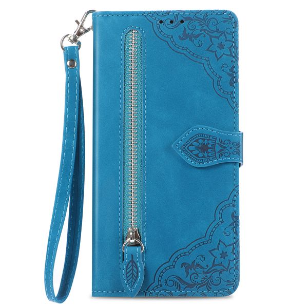 Zipper Wallet Emboss Leather Case Compatible With Samsung Galaxy S21 Cover